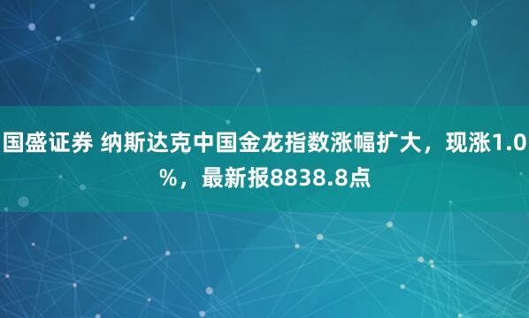 国盛证券 纳斯达克中国金龙指数涨幅扩大，现涨1.0%，最新报8838.8点