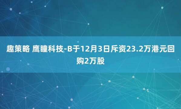 趣策略 鹰瞳科技-B于12月3日斥资23.2万港元回购2万股